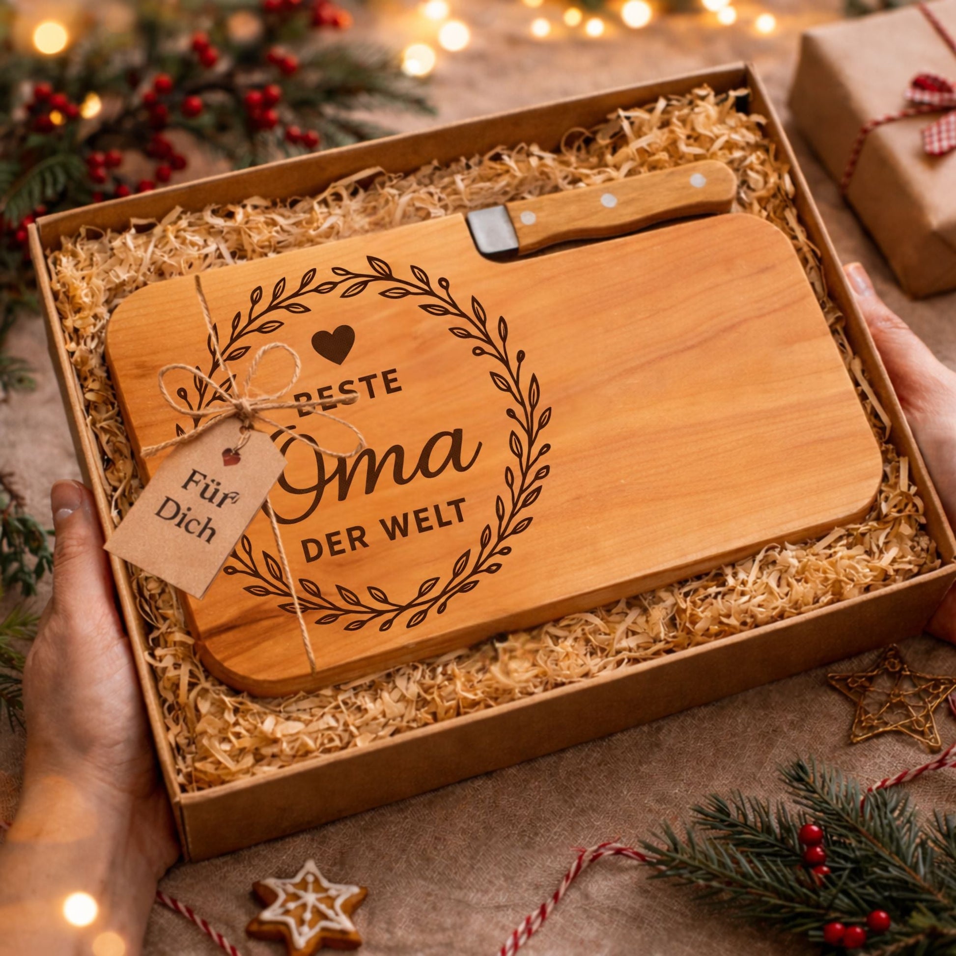 Brotzeitbrett mit Messer - Vesperbrett - Schneidebrett aus Holz - DwieDeko