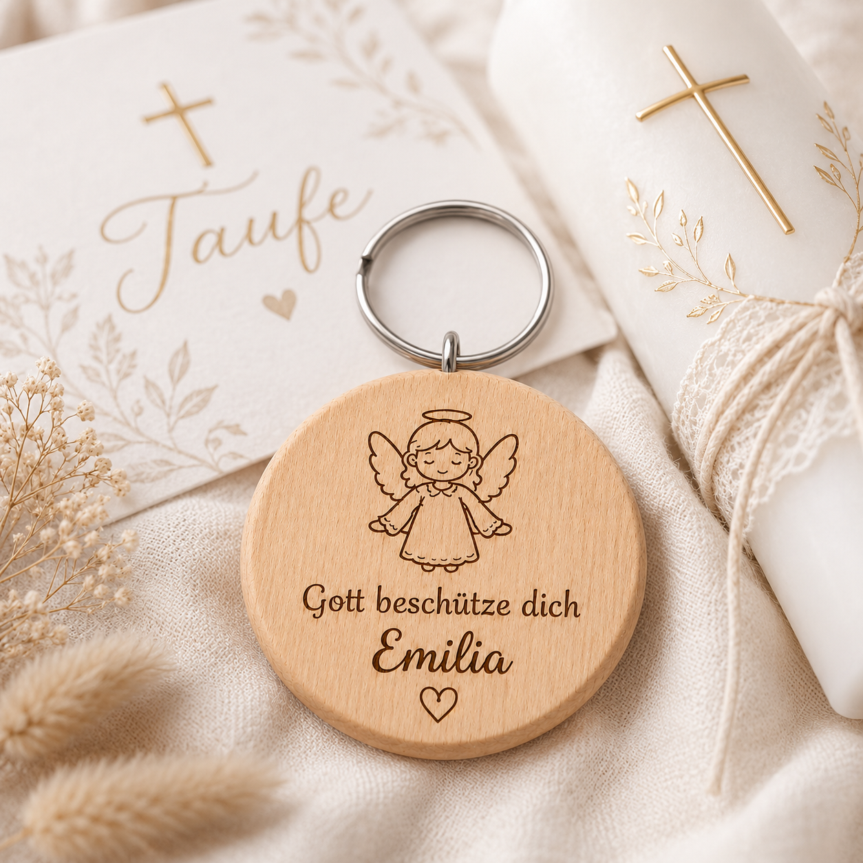 Taufe Geschenk personalisiert – Schutzengel Schlüsselanhänger mit Name