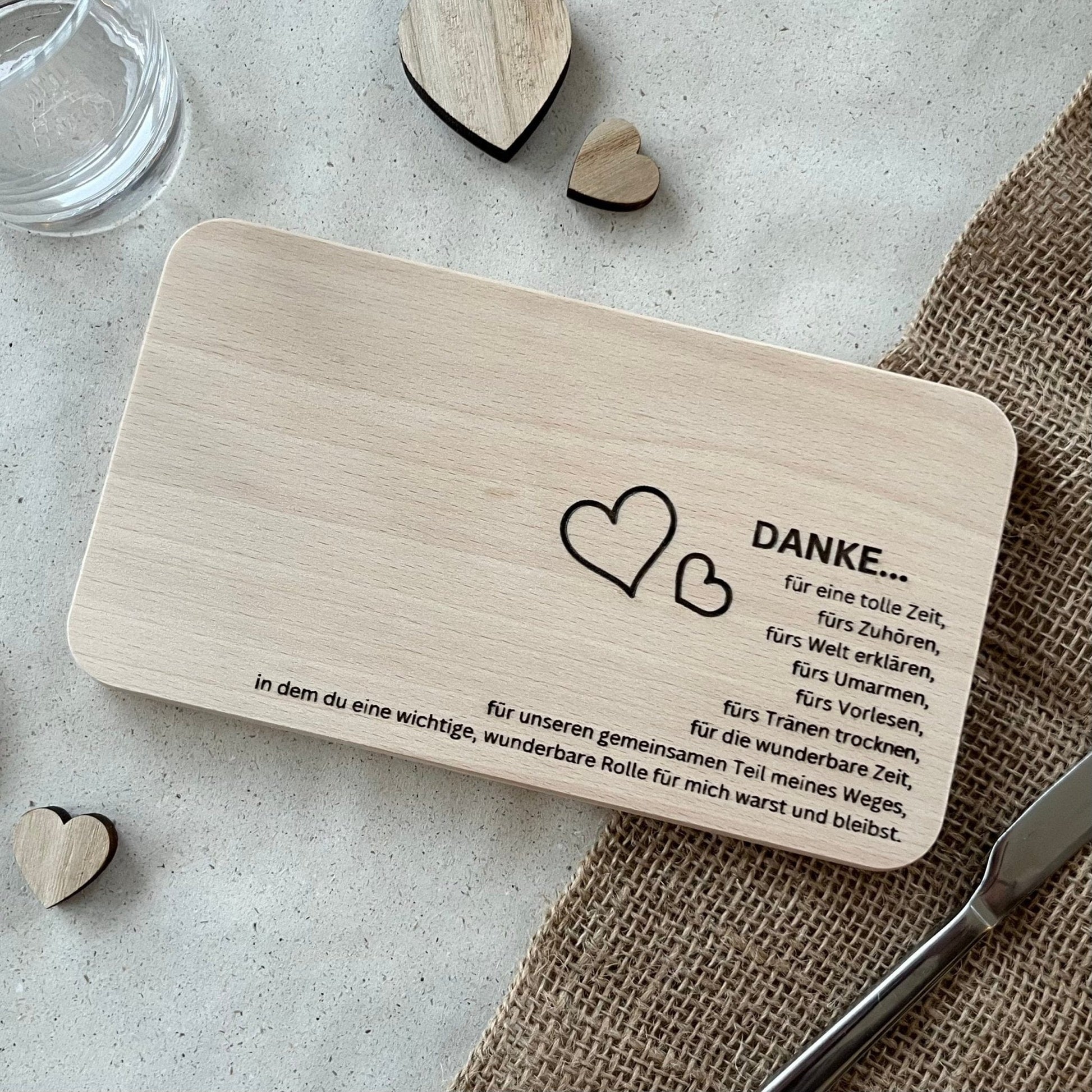 DwieDeko Dankeschön Geschenk – Frühstücksbrettchen aus Holz mit Gravur