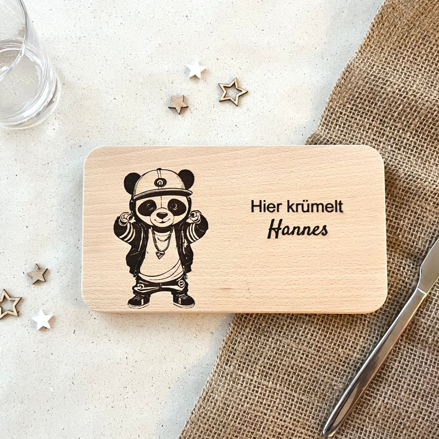 DwieDeko Frühstücksbrett personalisiert aus Holz – Panda Tiermotiv – Geschenk für Kinder 1. Geburtstag