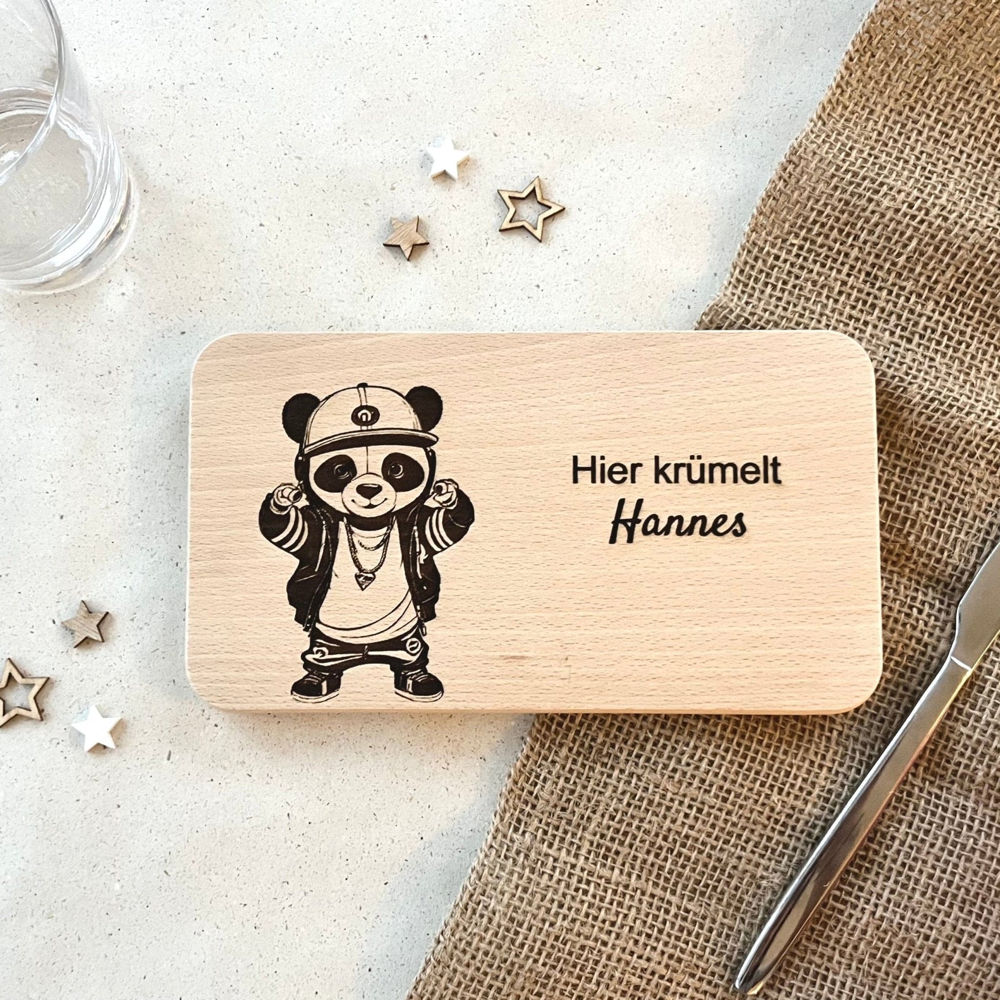 DwieDeko Frühstücksbrett personalisiert aus Holz – Panda Tiermotiv – Geschenk für Kinder 1. Geburtstag