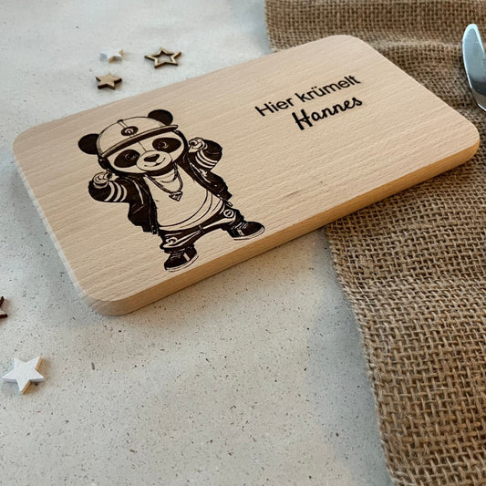 DwieDeko Frühstücksbrett personalisiert aus Holz – Panda Tiermotiv – Geschenk für Kinder 1. Geburtstag