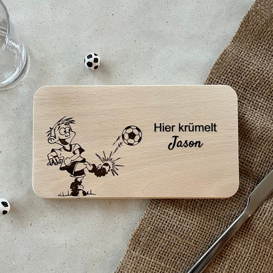 DwieDeko Frühstücksbrettchen mit Gravur-  Fußball Spieler - personalisiertes Geschenk 1. Geburtstag für Jungs