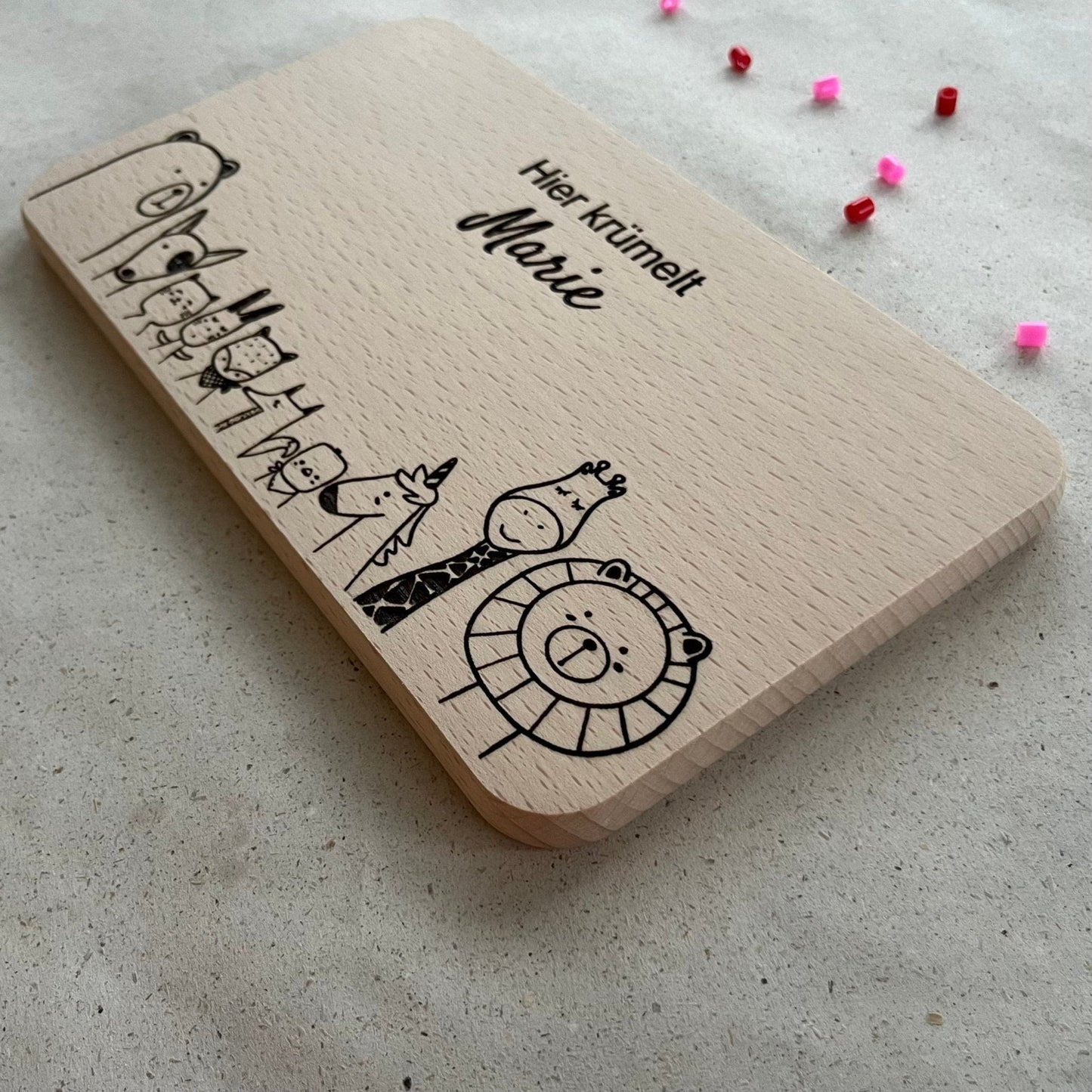 DwieDeko Frühstücksbrettchen mit Namen aus Holz - 10 Tiermotive - personalisiertes Geschenk für Kinder & Baby