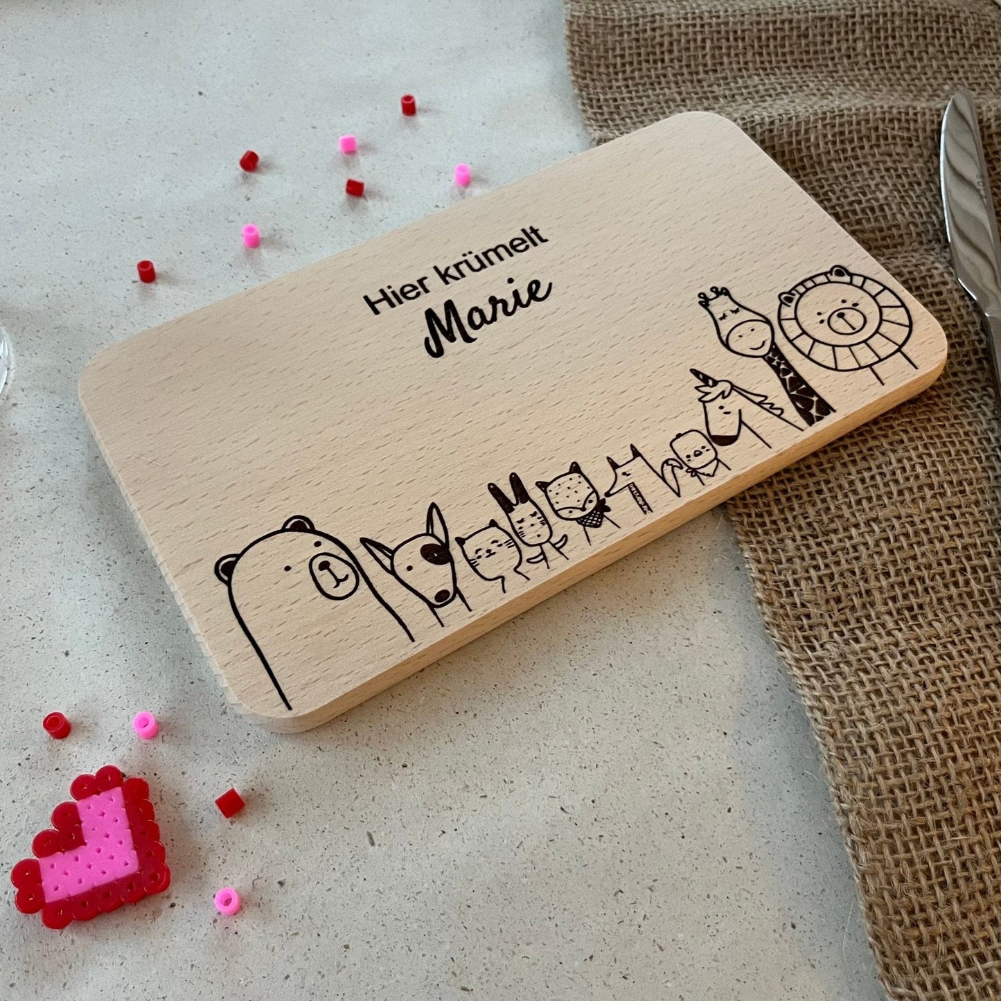 DwieDeko Frühstücksbrettchen mit Namen aus Holz - 10 Tiermotive - personalisiertes Geschenk für Kinder & Baby