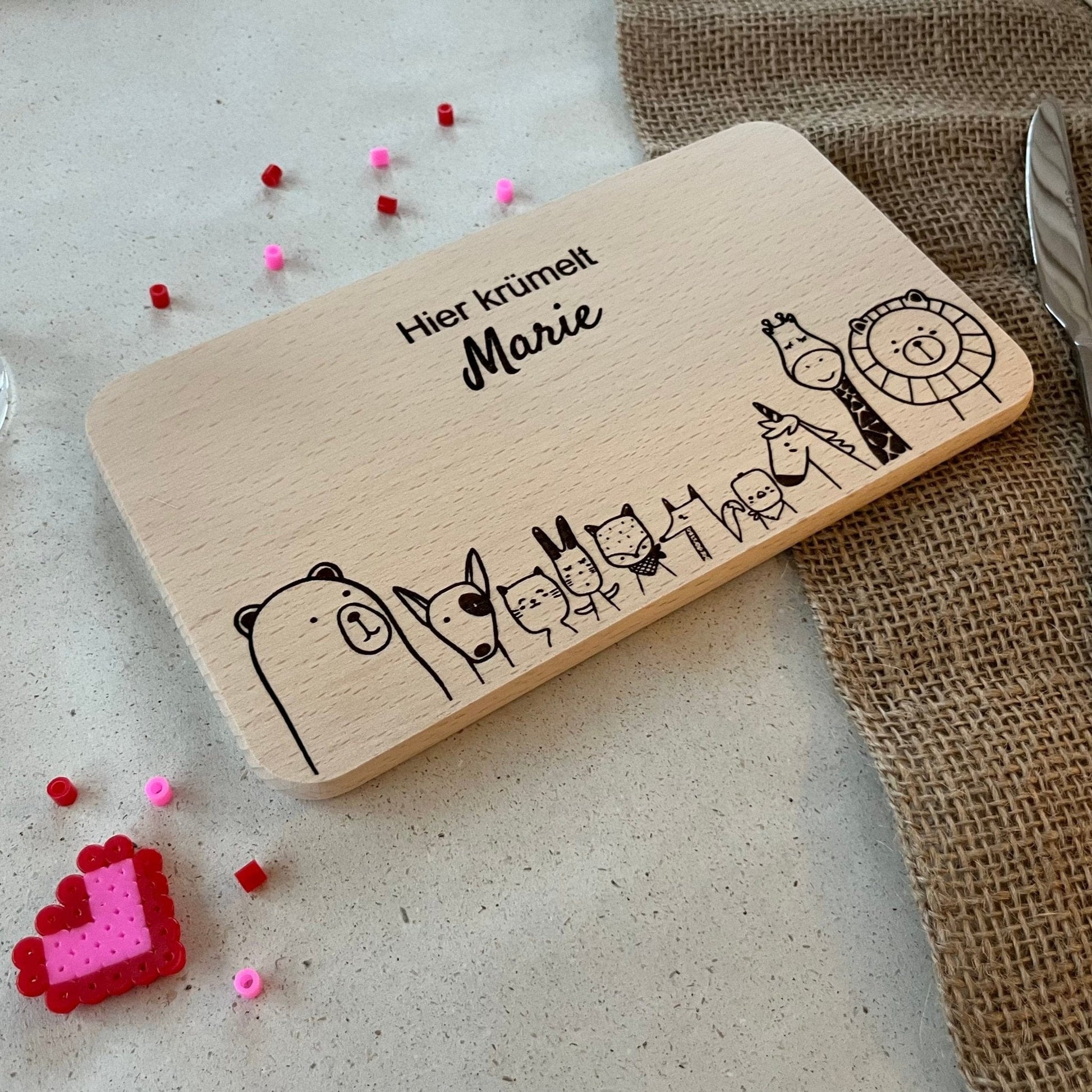 DwieDeko Frühstücksbrettchen mit Namen aus Holz - 10 Tiermotive - personalisiertes Geschenk für Kinder & Baby
