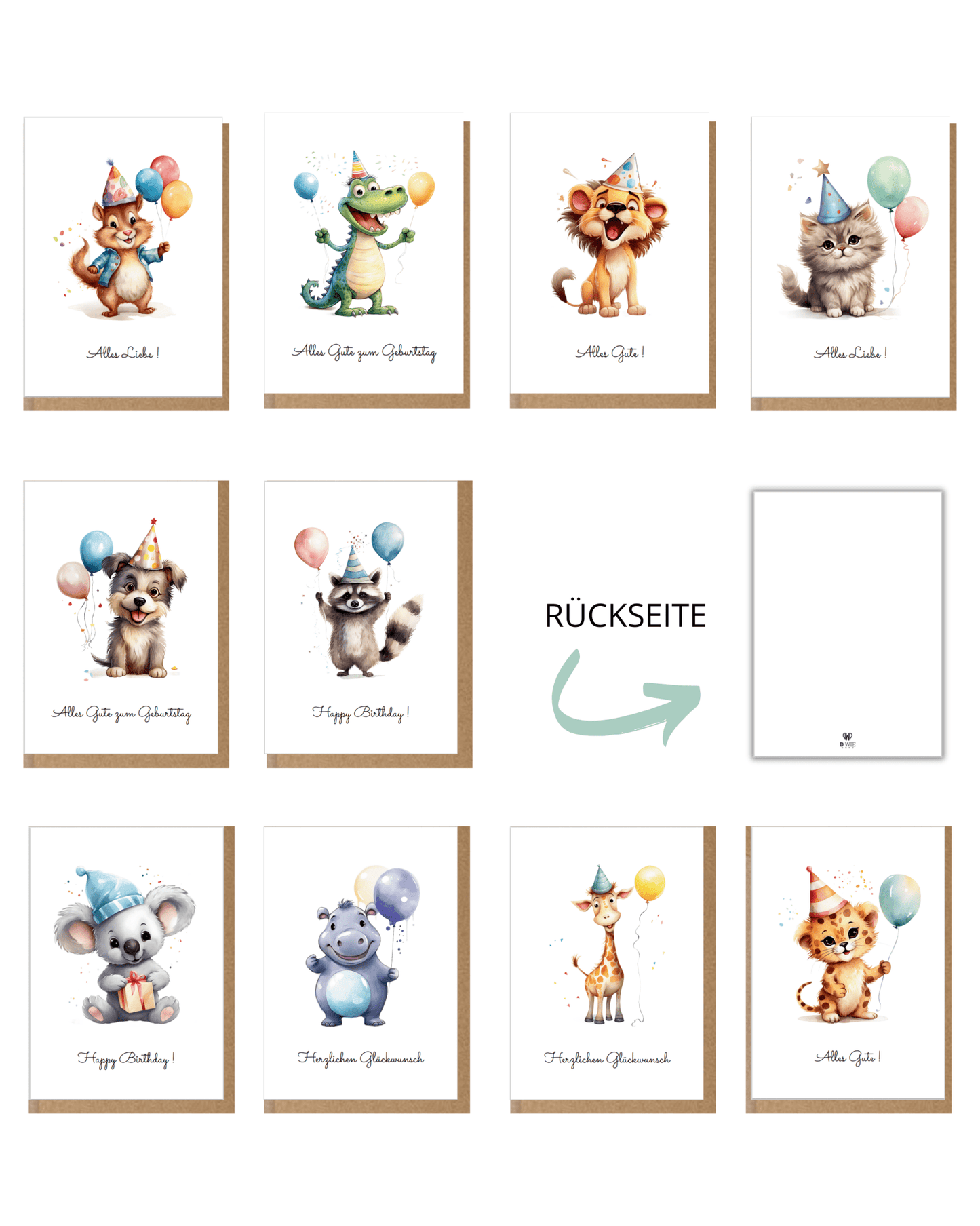 DwieDeko Geburtstagskarten Set | Kinder Geburtstag inkl. Umschläge