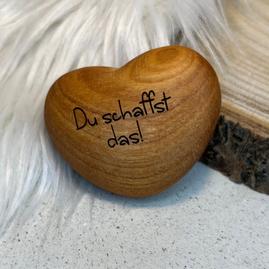 DwieDeko Handschmeichler Herz Holz 'Du schaffst das' – Mutmacher Geschenk zur Prüfung oder Krankheit
