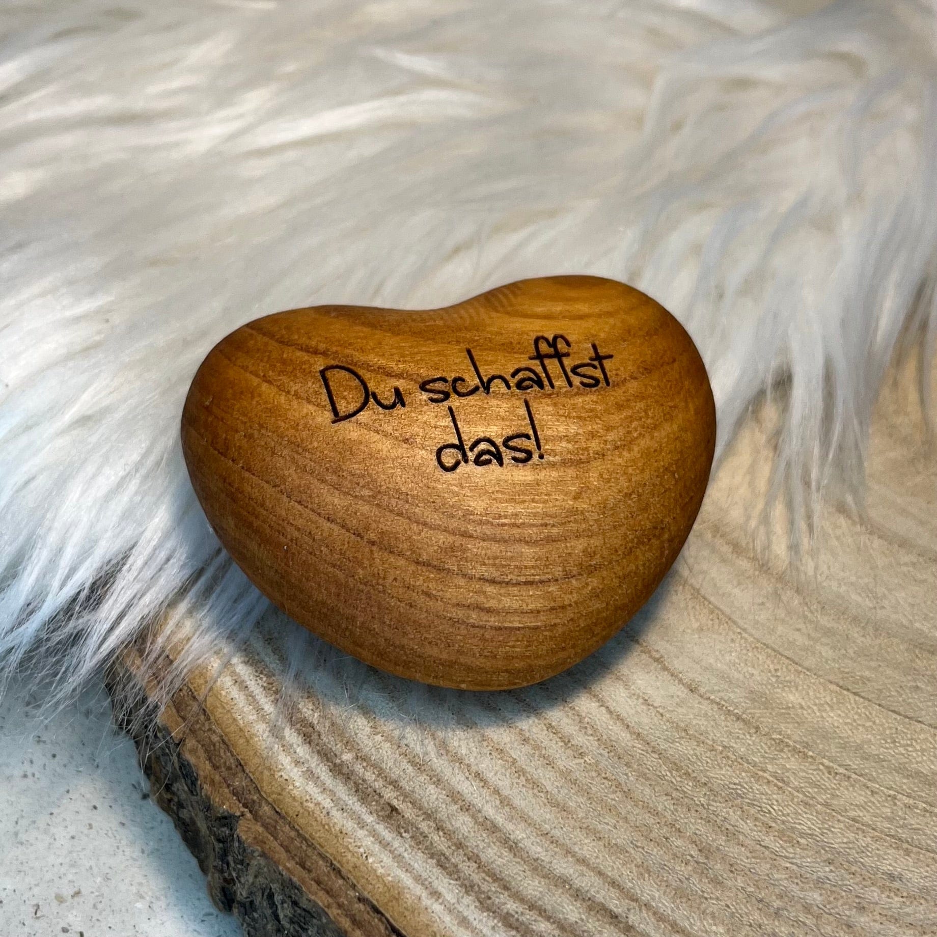 DwieDeko Handschmeichler Herz Holz 'Du schaffst das' – Mutmacher Geschenk zur Prüfung oder Krankheit