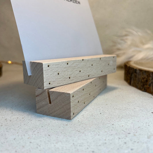 DwieDeko Kartenhalter Pünktchen – 2er Set Holz Fotohalter für Kindergeburtstag & Tischdeko