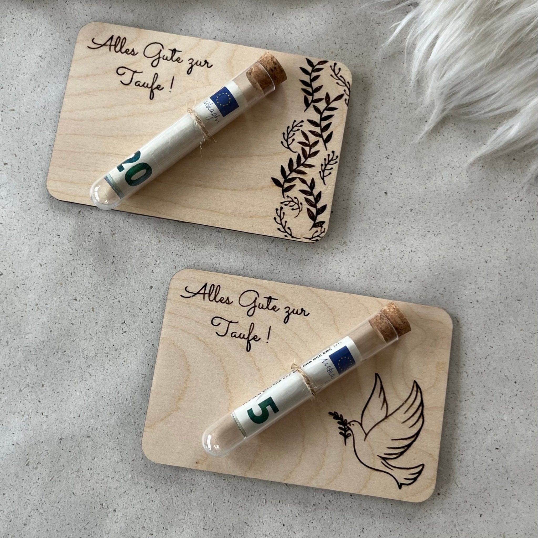 Holz-Geldgeschenkkarte Zur Taufe – Personalisierbar Mit Herz-Anhänger, Für Jungen & Mädchen
