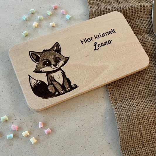 DwieDeko Personalisiertes Kinderbrettchen aus Holz mit Namen – Fuchs Motiv – Geschenk für Kinder zur Taufe