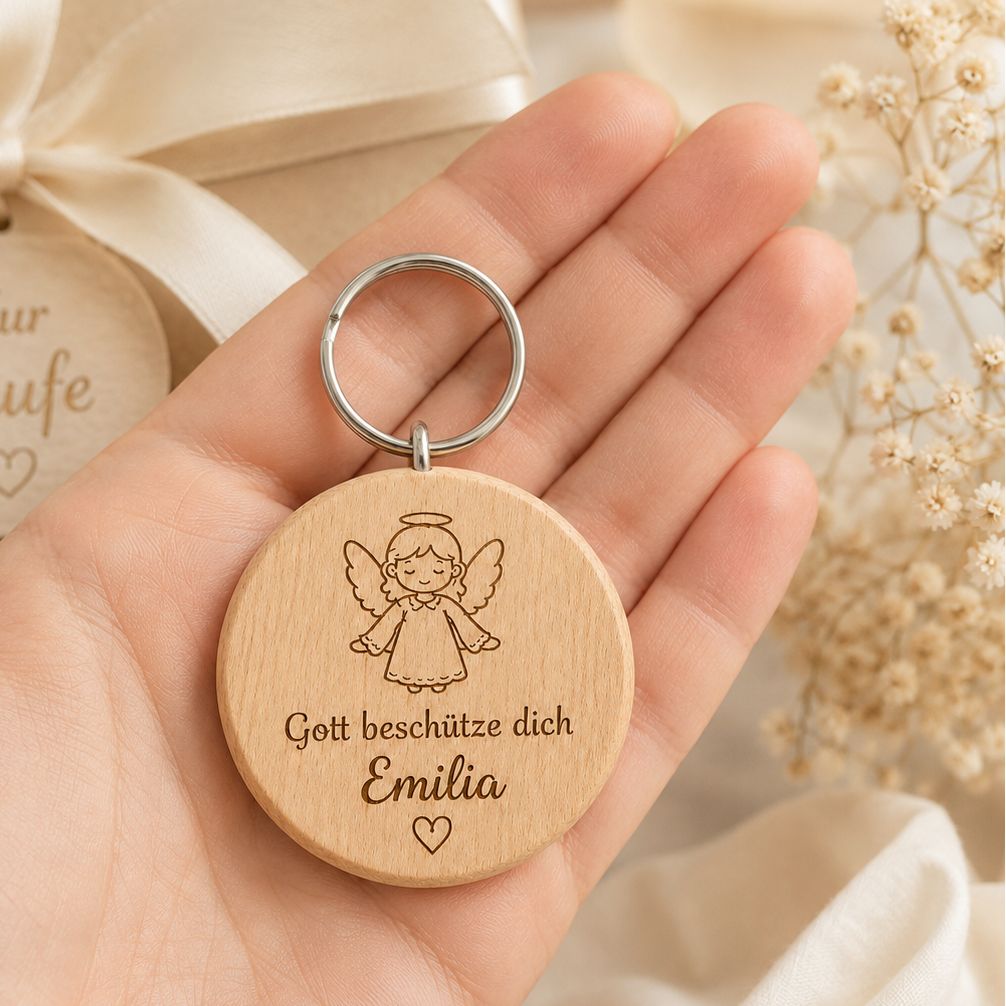 Taufe Geschenk personalisiert – Schutzengel Schlüsselanhänger mit Name