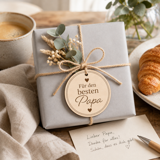 Geschenkanhänger Holz mit Gravur "Für den bester Papa"