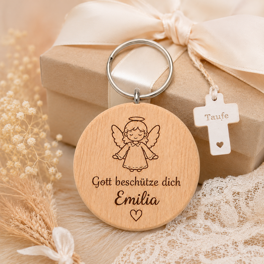 Taufe Geschenk personalisiert – Schutzengel Schlüsselanhänger mit Name