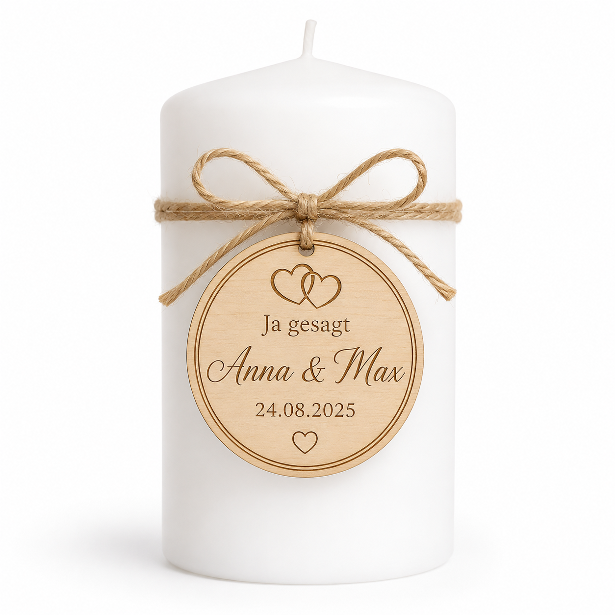 Personalisierter Holzanhänger für Hochzeit mit Namen & Datum