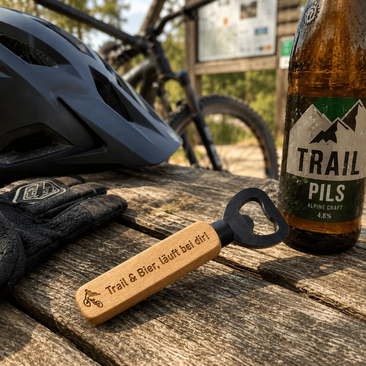 Flaschenöffner aus Holz – Geschenke für Mountainbiker & Radfahrer – DwieDeko
