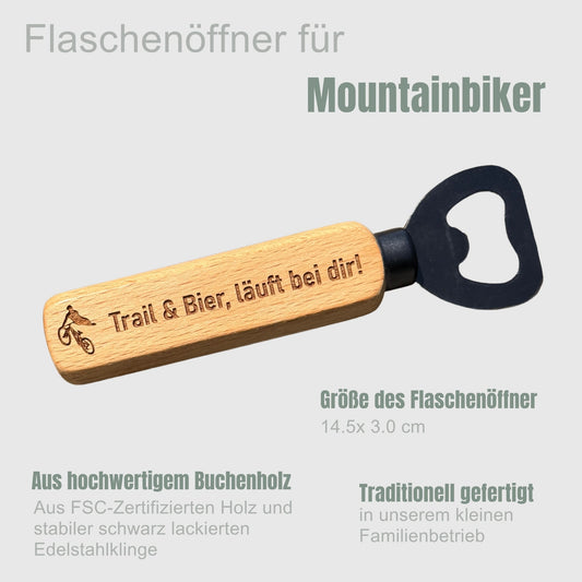 Flaschenöffner aus Holz mit Gravur – Coole Geschenkidee für Mountainbiker & Radfahrer - DwieDeko
