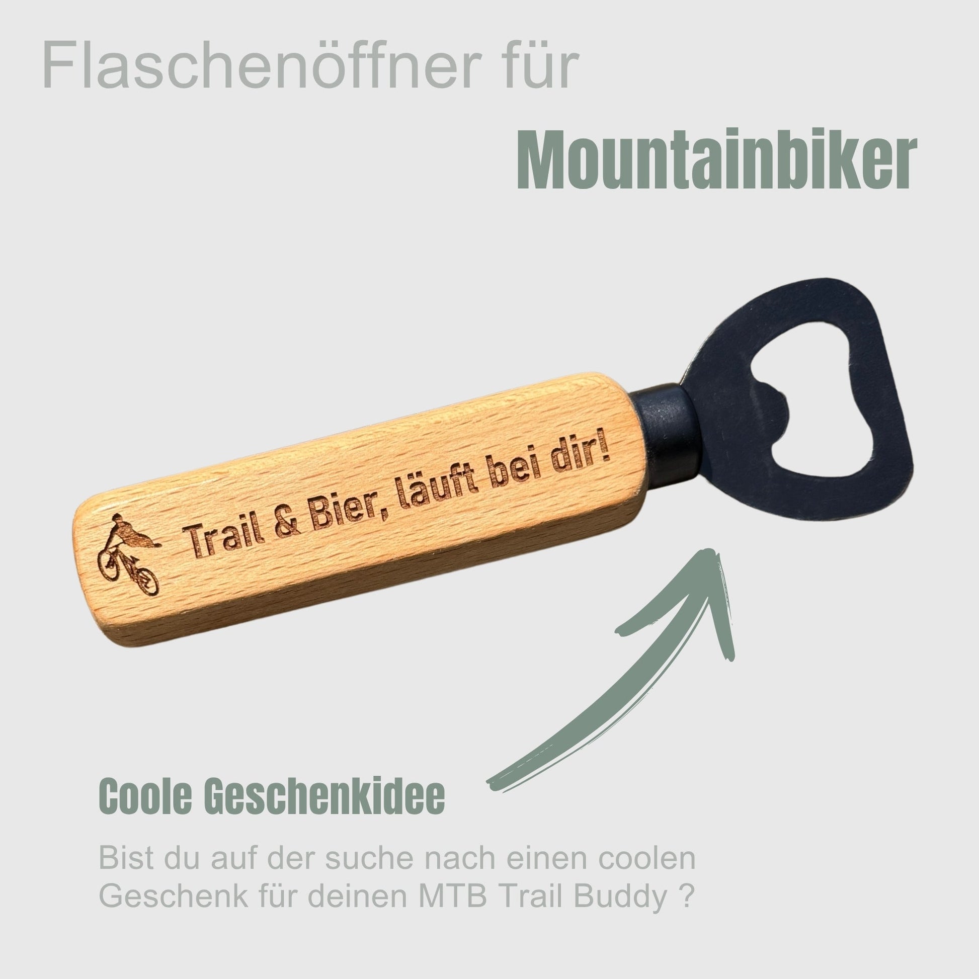 Flaschenöffner aus Holz mit Gravur – Coole Geschenkidee für Mountainbiker & Radfahrer - DwieDeko