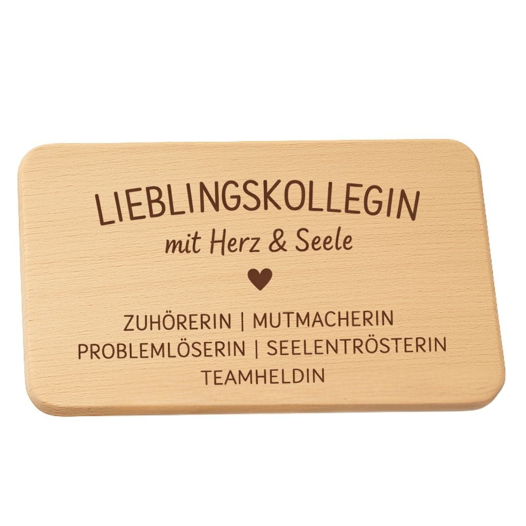 Frühstücksbrettchen Kollegin aus Holz mit Gravur "Lieblingskollegin" - DwieDeko