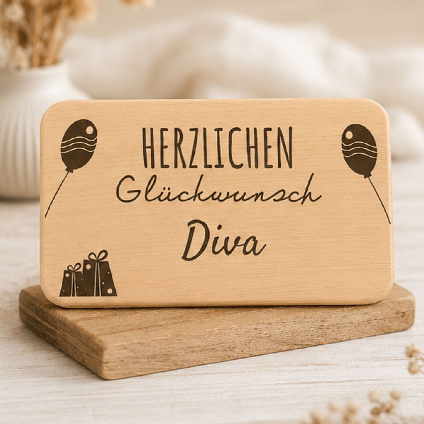 Frühstücksbrettchen mit Gravur Herzlichen Glückwunsch - DwieDeko