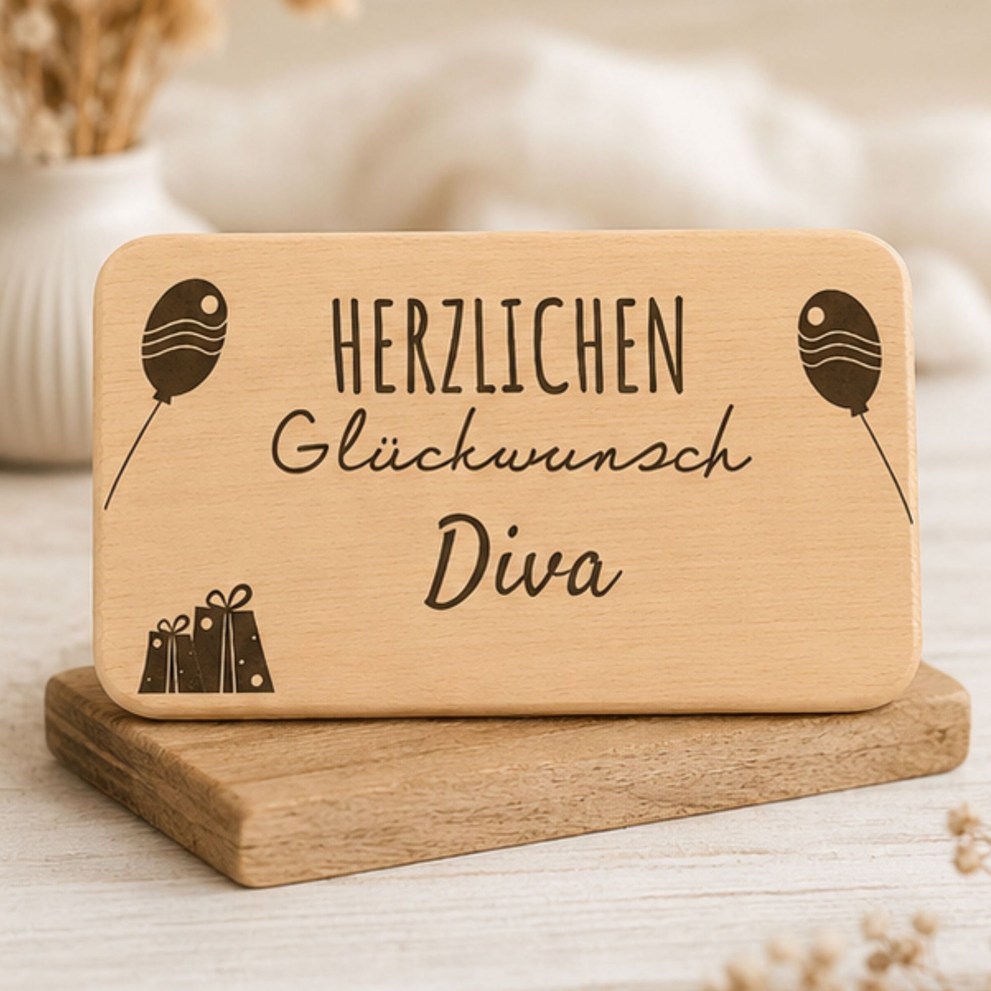 Frühstücksbrettchen mit Gravur Herzlichen Glückwunsch - DwieDeko