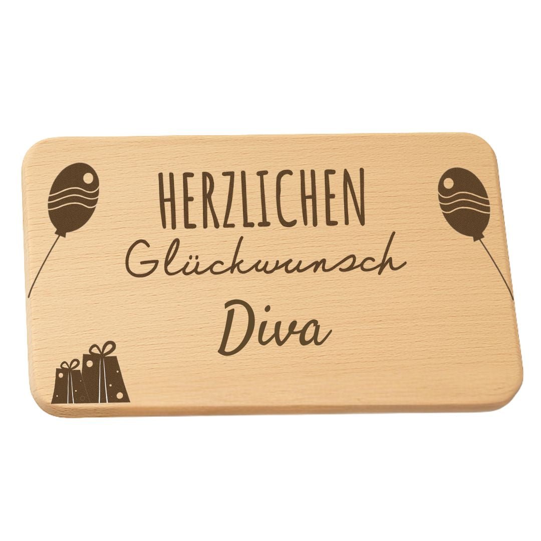 Frühstücksbrettchen mit Gravur Herzlichen Glückwunsch - DwieDeko