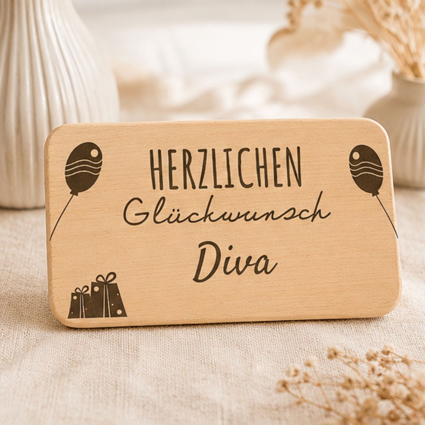 Frühstücksbrettchen mit Gravur Herzlichen Glückwunsch - DwieDeko