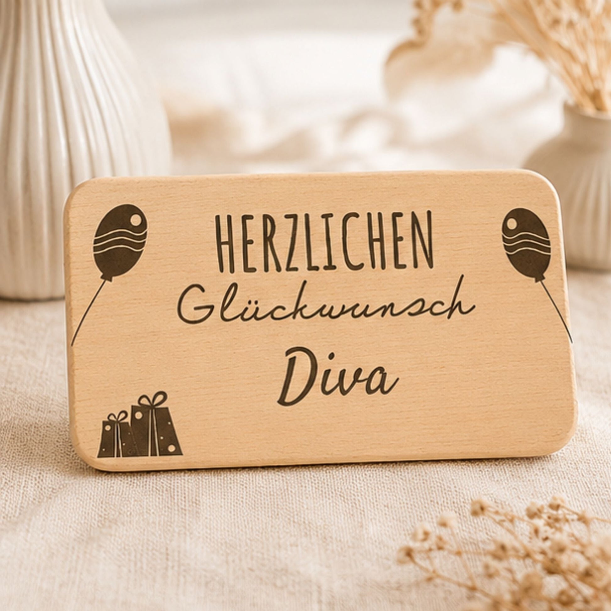 Frühstücksbrettchen mit Gravur Herzlichen Glückwunsch - DwieDeko
