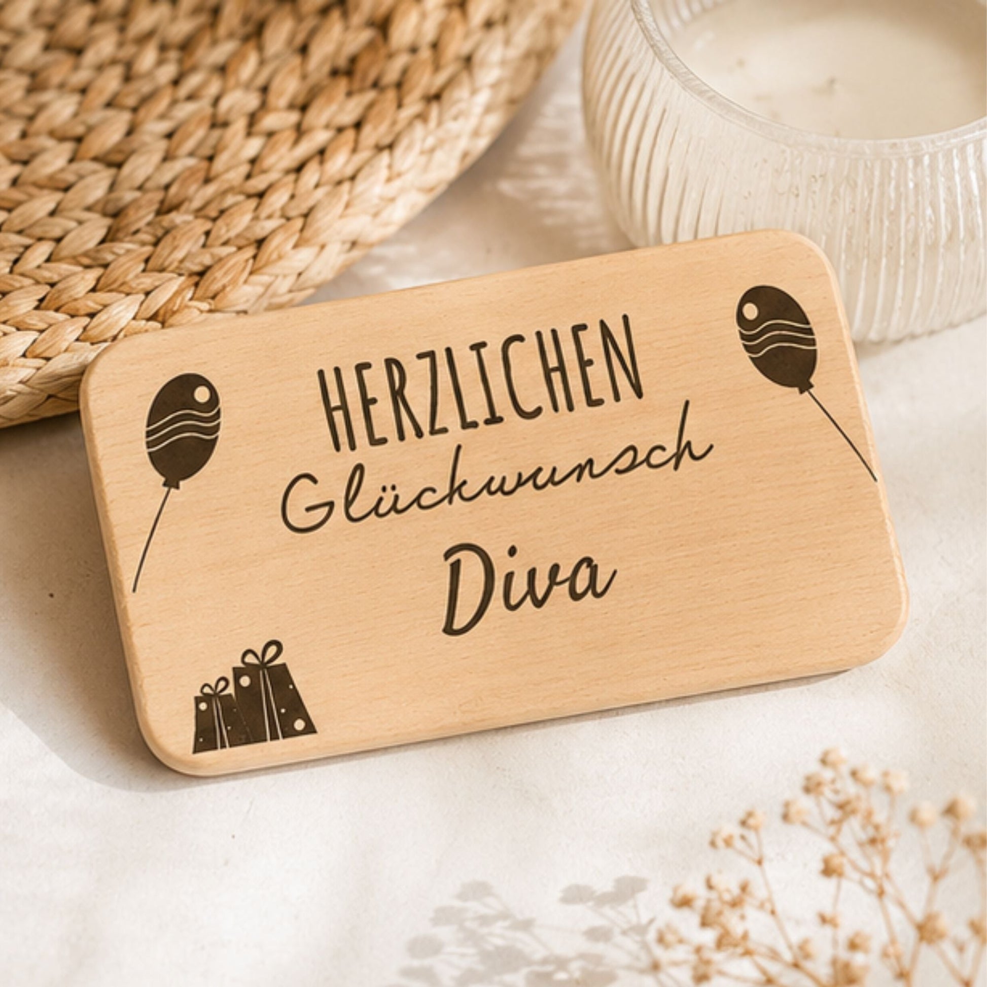 Frühstücksbrettchen mit Gravur Herzlichen Glückwunsch - DwieDeko