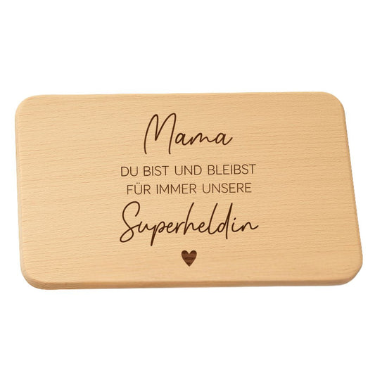 Frühstücksbrettchen mit Gravur "Superheldin Mama" - DwieDeko