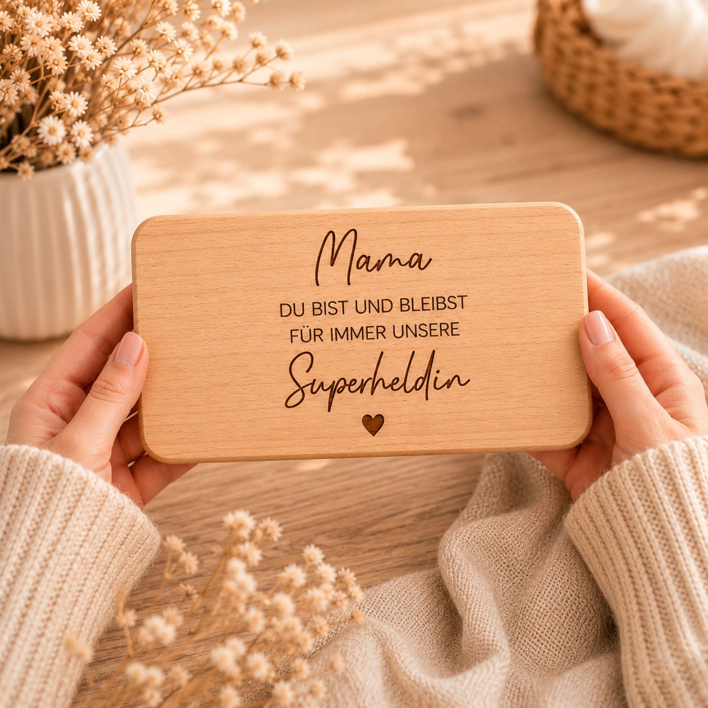 Frühstücksbrettchen mit Gravur "Superheldin Mama" - DwieDeko