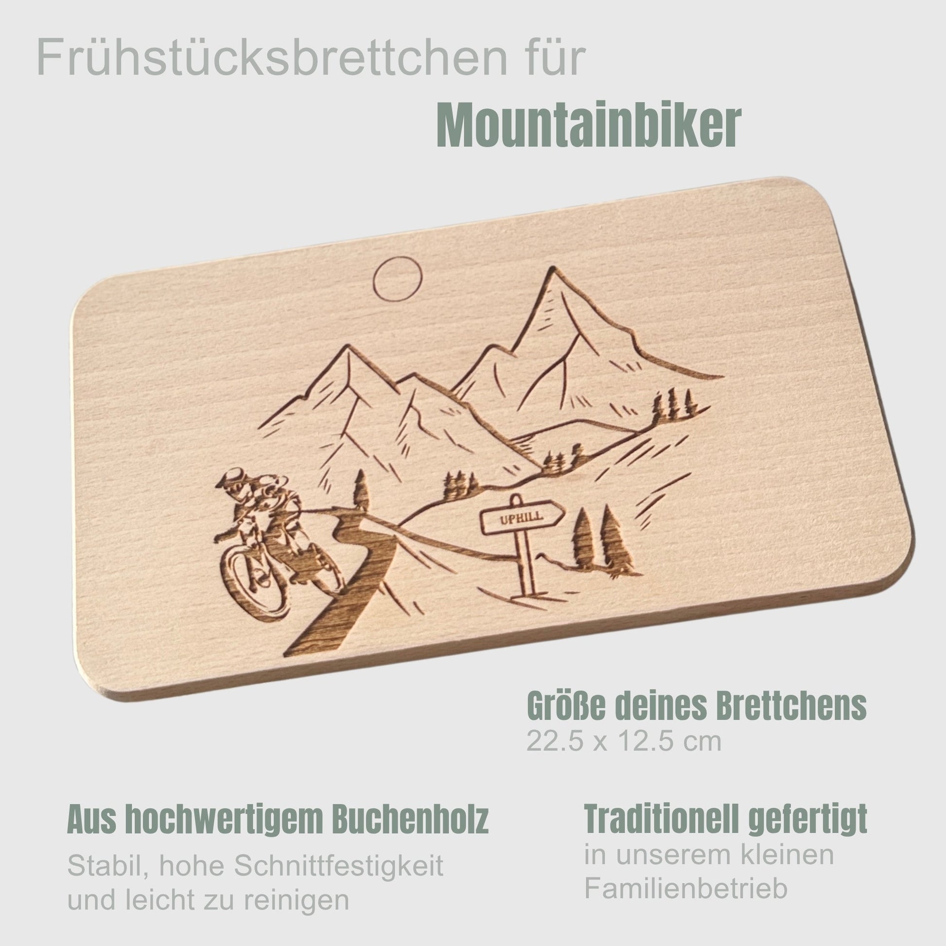 Frühstücksbrett aus Holz – Geschenkidee für Mountainbiker - DwieDeko