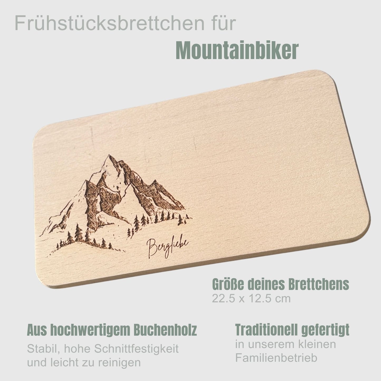 Frühstücksbrett aus Holz mit Gravur - Bergliebe - DwieDeko
