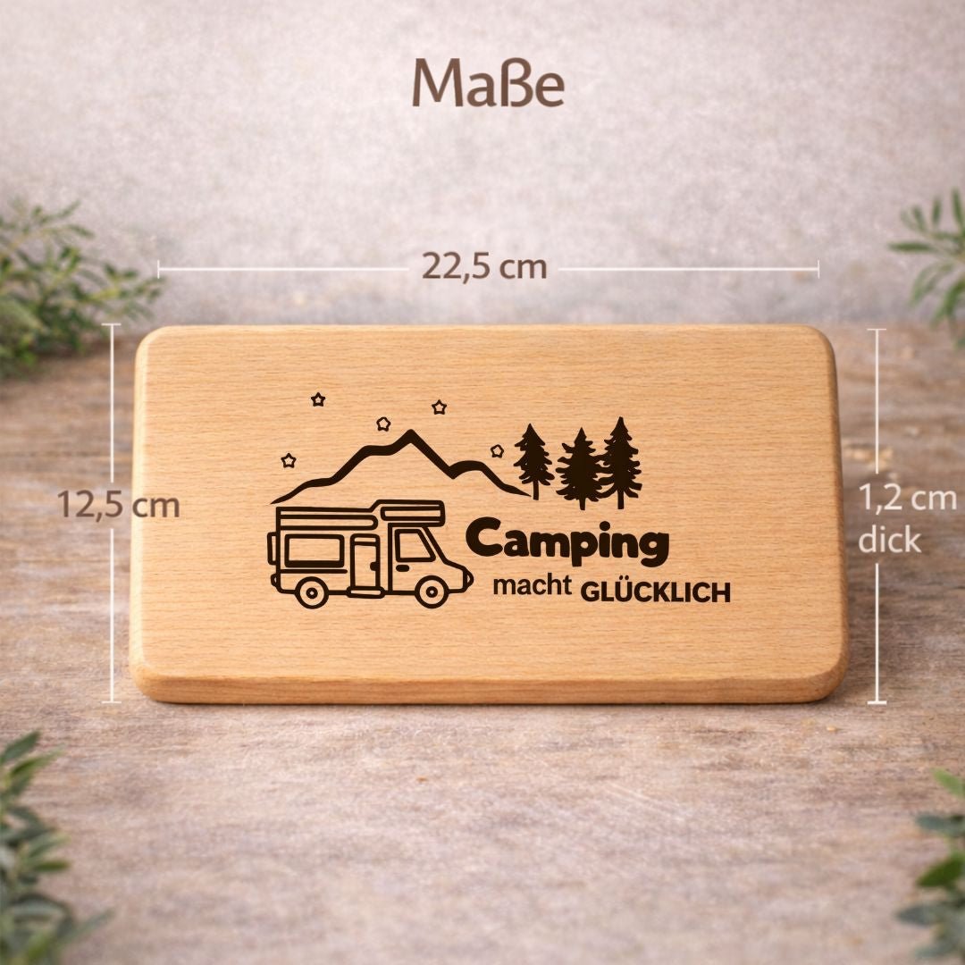 camping geschenke für frauen Frühstücksbrett "Camping macht glücklich" – Geschenk für Camper – DwieDeko
