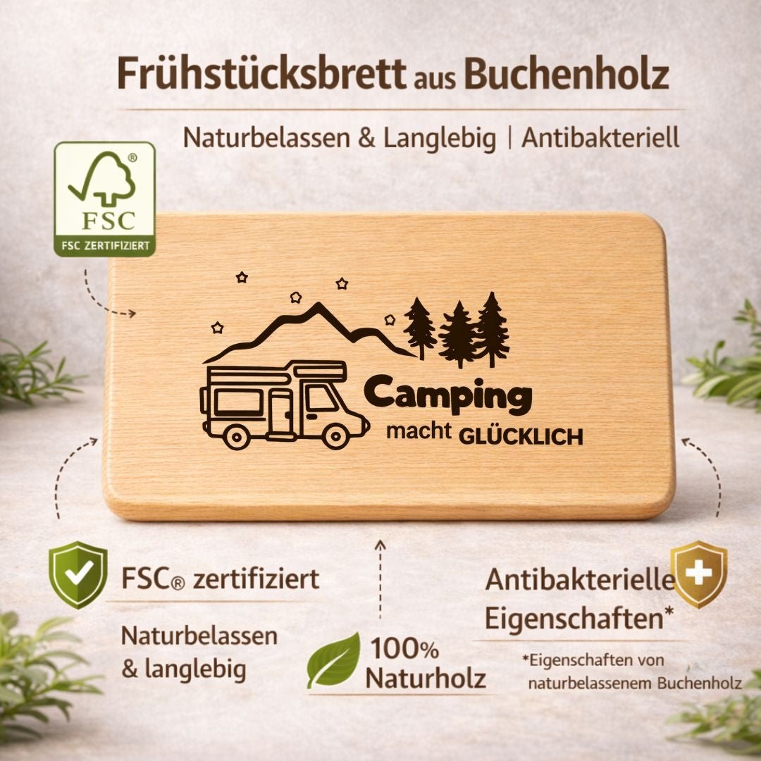 geburtstagswünsche camper Frühstücksbrett "Camping macht glücklich" – Geschenk für Camper – DwieDeko