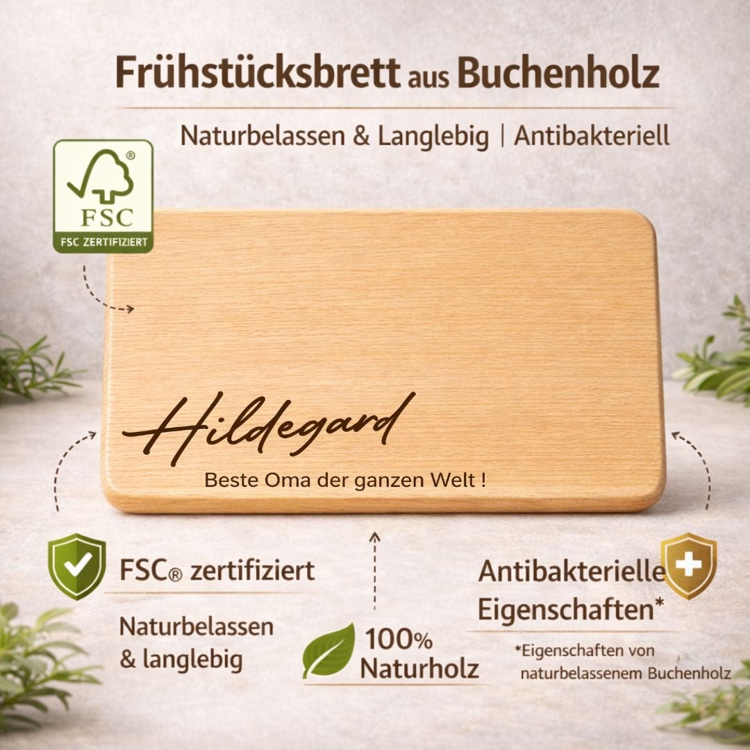 Frühstücksbrett mit Gravur – Geschenk für Oma personalisiert mit Namen – Beste Oma der Welt - DwieDeko