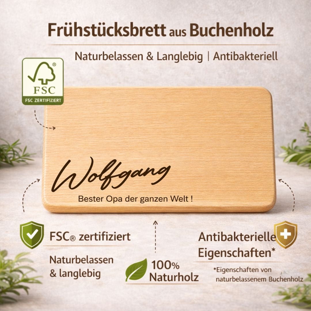 Frühstücksbrett personalisert - Opa Geschenk Geburtstag "Bester Opa der Welt" - DwieDeko