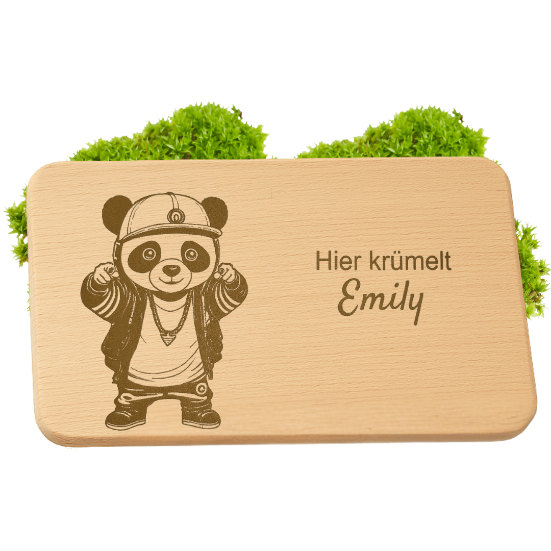 Frühstücksbrett personalisiert aus Holz - Hip Hop Panda - DwieDeko