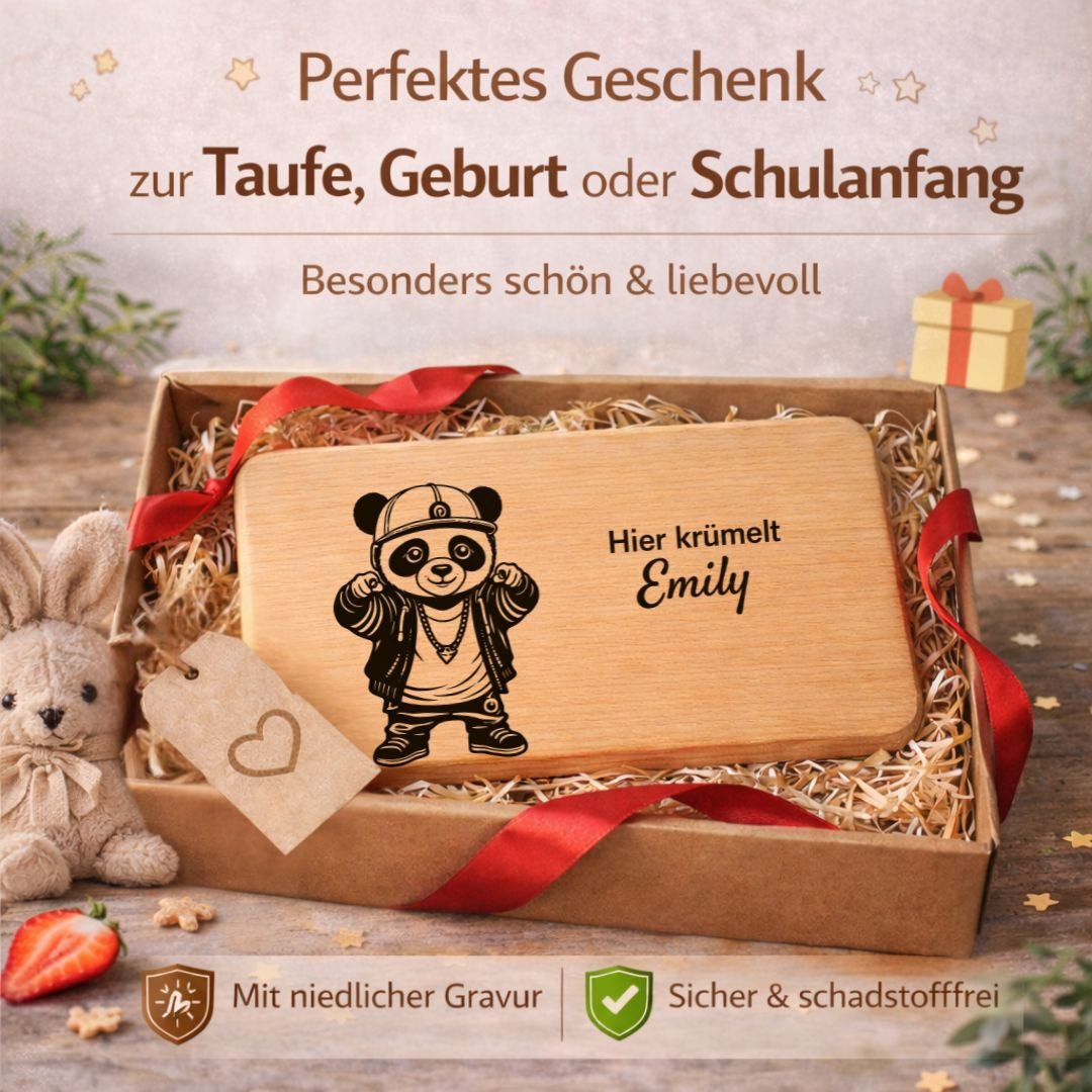 Frühstücksbrett personalisiert für Kinder - Hip Hop Panda - DwieDeko