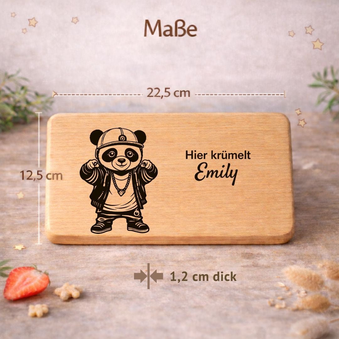 Frühstücksbrett personalisiert für Kinder - Hip Hop Panda - DwieDeko