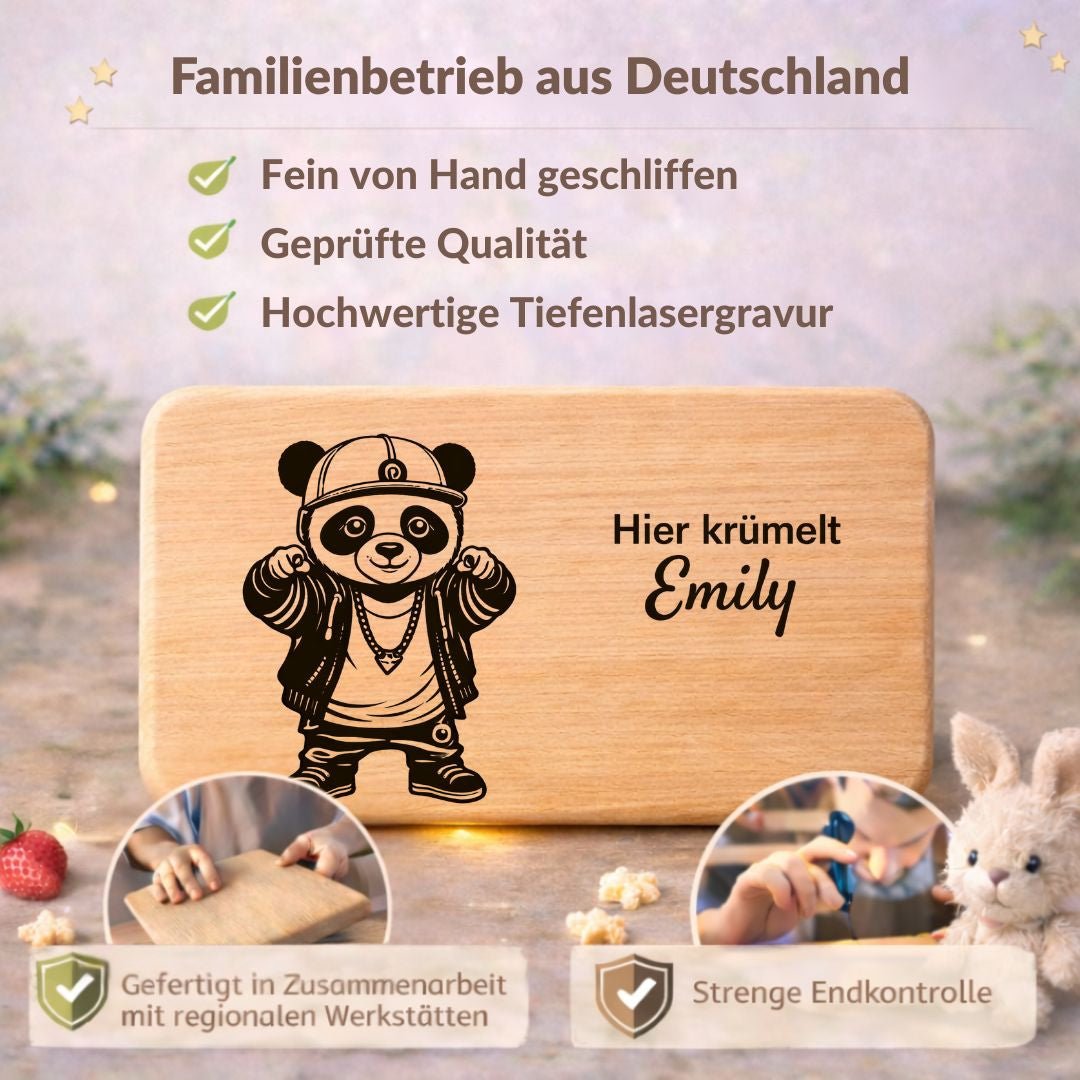 Frühstücksbrett personalisiert für Kinder - Hip Hop Panda - DwieDeko