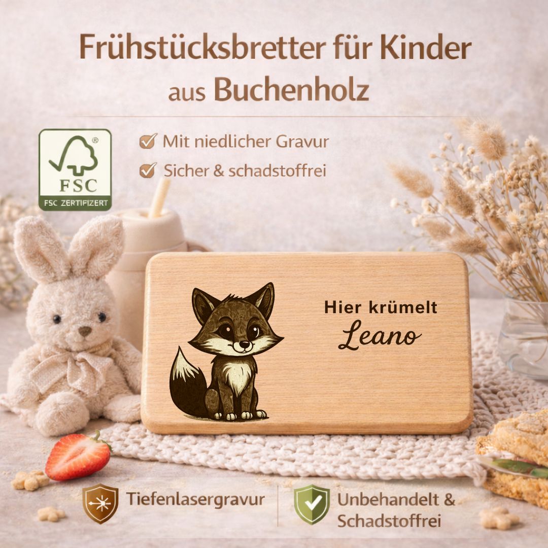 Frühstücksbrett personalisiert für Kinder - Süßer Fuchs - DwieDeko
