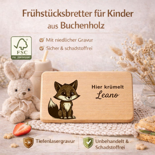 Frühstücksbrett personalisiert für Kinder - Süßer Fuchs - DwieDeko