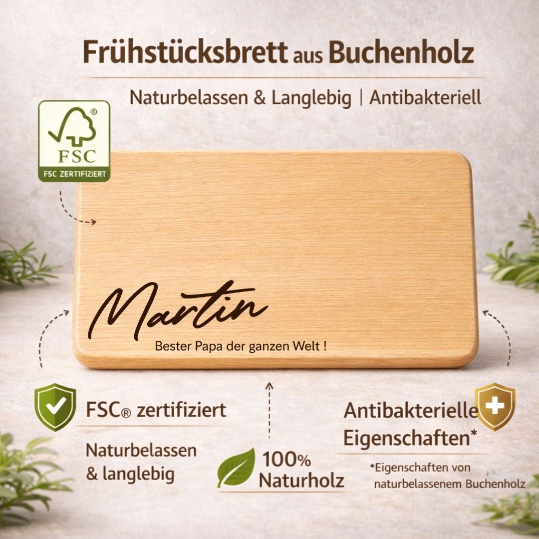 Frühstücksbrett personalisiert – Geschenk für Papa mit Gravur – Bester Papa der Welt - DwieDeko
