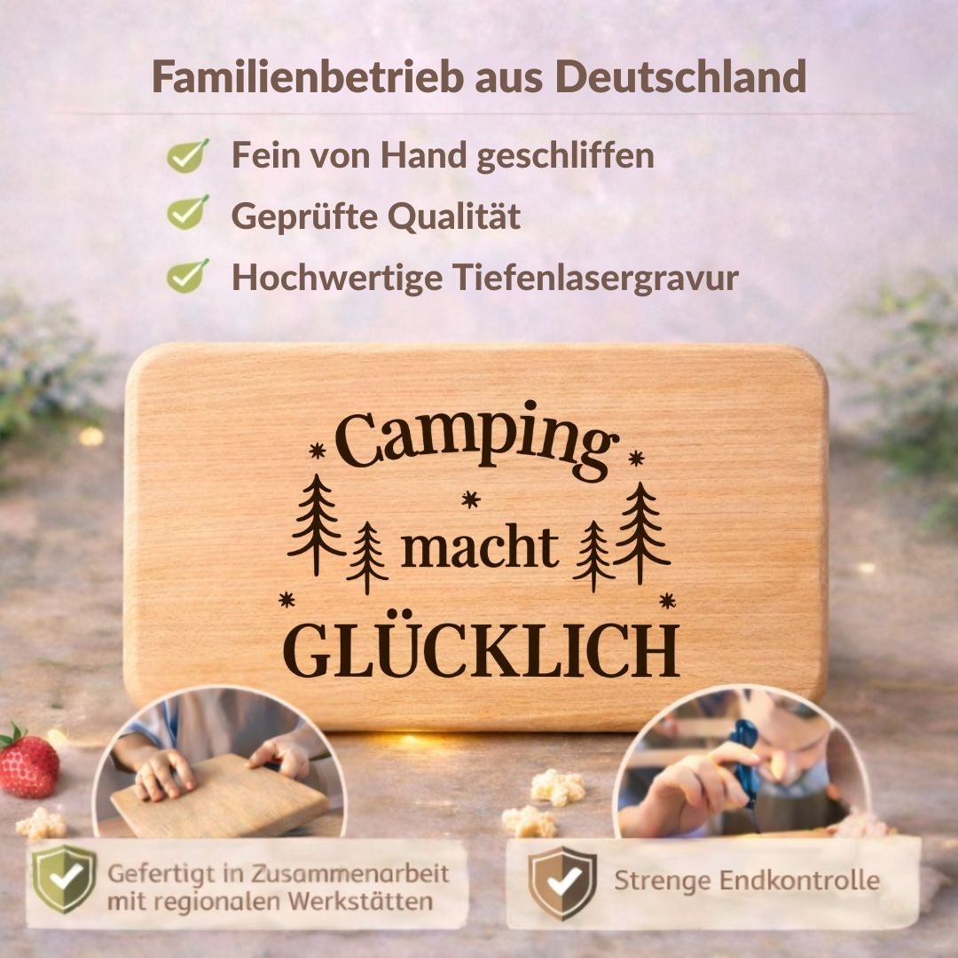 geschenk für camper Frühstücksbrettchen "Camping macht glücklich" Geschenk Camper – DwieDeko