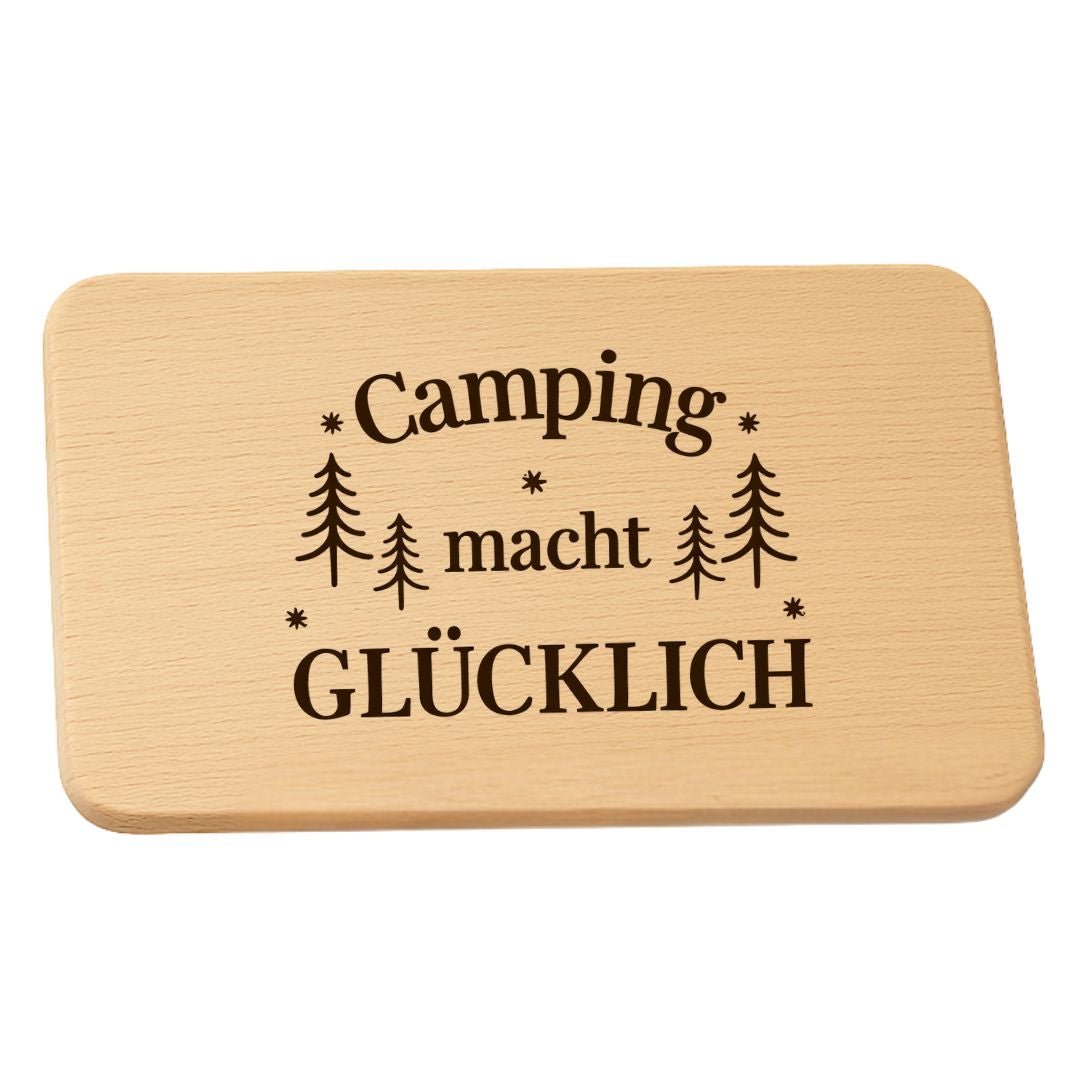 Frühstücksbrettchen "Camping macht glücklich" – Lustiges Camping Zubehör & Geschenk für Camper - DwieDeko