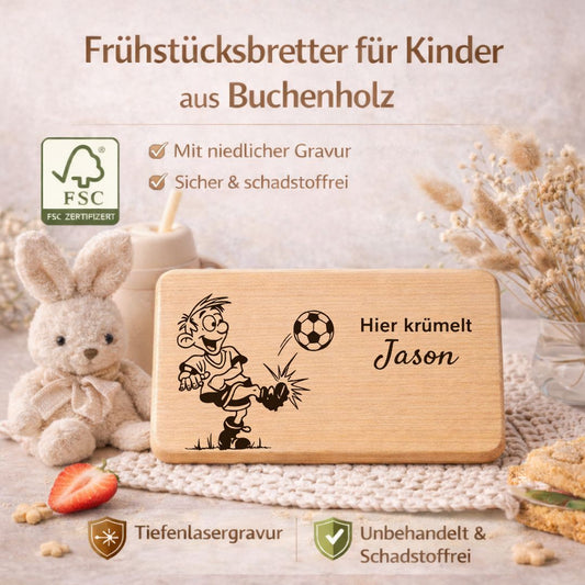 Frühstücksbrettchen personalisiert aus Holz - Fußballspieler - DwieDeko