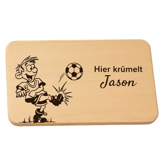 Frühstücksbrettchen personalisiert aus Holz - Fußballspieler - DwieDeko