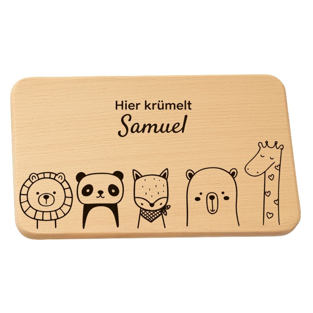 Frühstücksbrettchen personalisiert für Kinder - 5 süße Tiere - DwieDeko